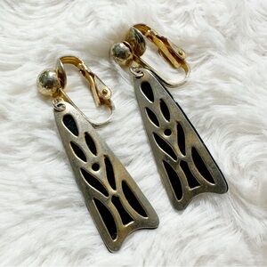 Vintage Gold Tone and Black Drop Clip On Earrings